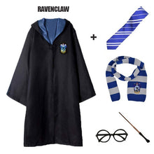 Load image into Gallery viewer, Robe Cape Cloak With Tie Scarf Wand Potter Glasses Ravenclaw Gryffindor Hufflepuff Slytherin Costume Adult Potter Cosplay
