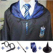 Load image into Gallery viewer, Robe Cape Cloak With Tie Scarf Wand Potter Glasses Ravenclaw Gryffindor Hufflepuff Slytherin Costume Adult Potter Cosplay
