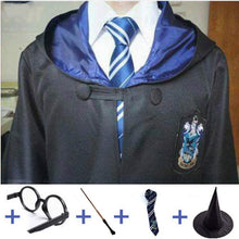 Load image into Gallery viewer, Robe Cape Cloak With Tie Scarf Wand Potter Glasses Ravenclaw Gryffindor Hufflepuff Slytherin Costume Adult Potter Cosplay