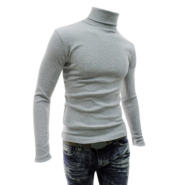Puimentiua 2019 Autumn Winter Men's Sweater Males Turtleneck Solid Color Casual Sweater Homme Slim Fit Knitted Cotton Pullovers