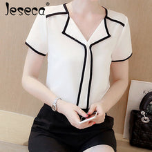 Load image into Gallery viewer, Jeseca New Women Cloth Chiffon Shirt Blouse Patchwork Female Loose Korean Short Sleeve Tops Shirt White Blouses Fit Tops