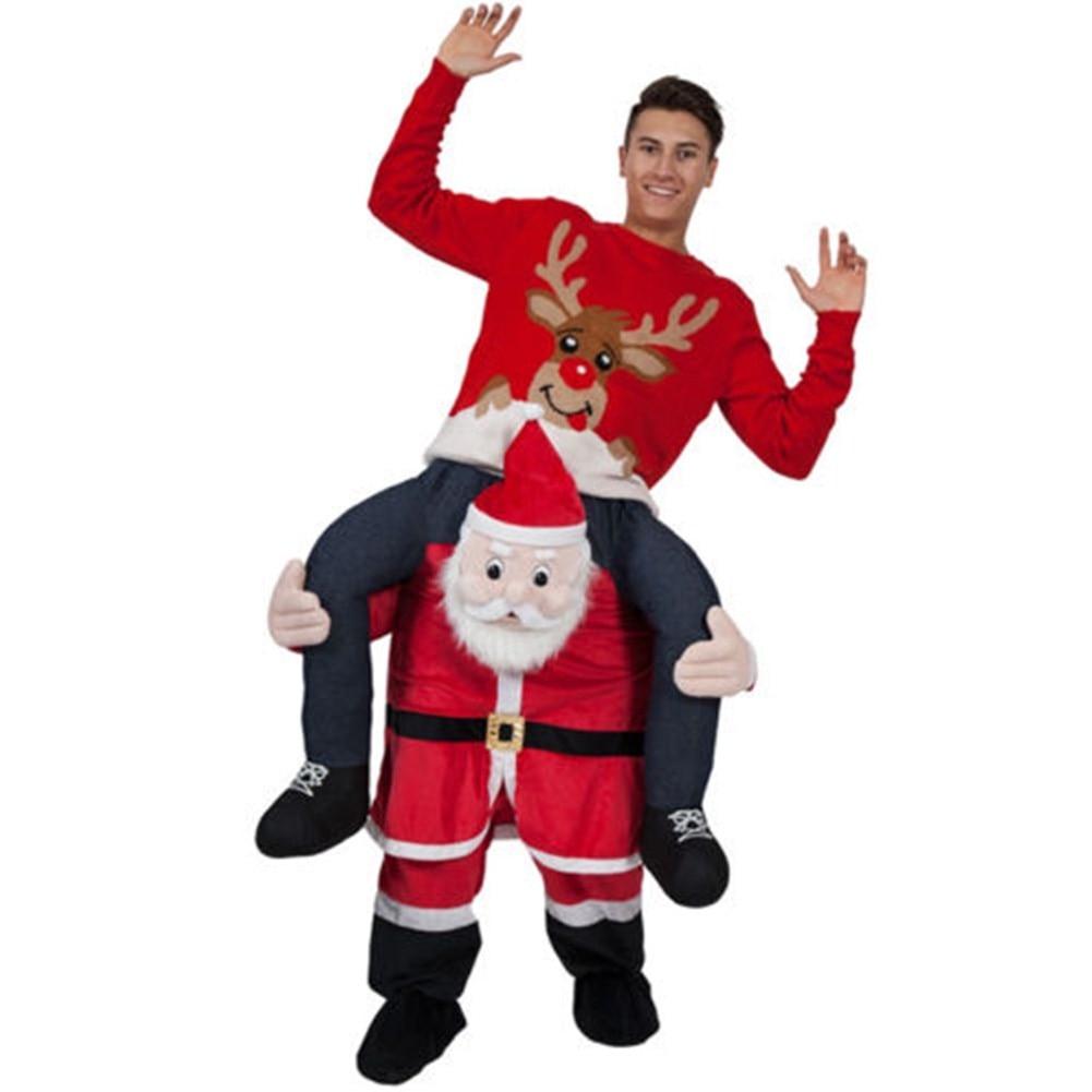 Adult Christmas Costume Santa Claus Stuffed Carry Back Ride on Mascot Carry Santa Xmas Party Cosplay Costume