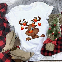 Load image into Gallery viewer, New Kawaii Reindeer T shirt Women Fashion Christmas Harajuku Short Sleeve T-shirt White Suitable All Seasons Tshirt Tops Clothes
