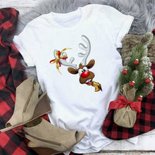 Load image into Gallery viewer, New Kawaii Reindeer T shirt Women Fashion Christmas Harajuku Short Sleeve T-shirt White Suitable All Seasons Tshirt Tops Clothes
