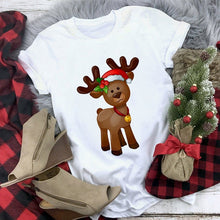 Load image into Gallery viewer, New Kawaii Reindeer T shirt Women Fashion Christmas Harajuku Short Sleeve T-shirt White Suitable All Seasons Tshirt Tops Clothes