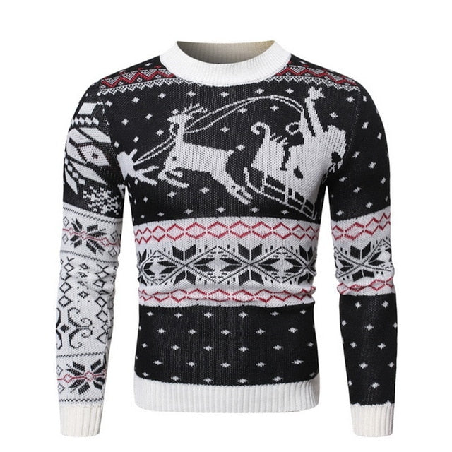 New Christmas Style Men Autumn Winter Pullover Sweater Deer Printed Long Sleeve Thicken Warm O-Neck Sweaters Male Pull Femme