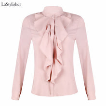 Load image into Gallery viewer, Ruffle Ladies Blouses Shirt White Black Elegant Office Blouse Sleeve Plus Size Womens Tops Clothing Feminine Blouse 2019 Autumn