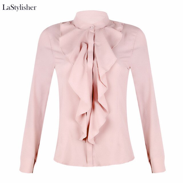 Ruffle Ladies Blouses Shirt White Black Elegant Office Blouse Sleeve Plus Size Womens Tops Clothing Feminine Blouse 2019 Autumn