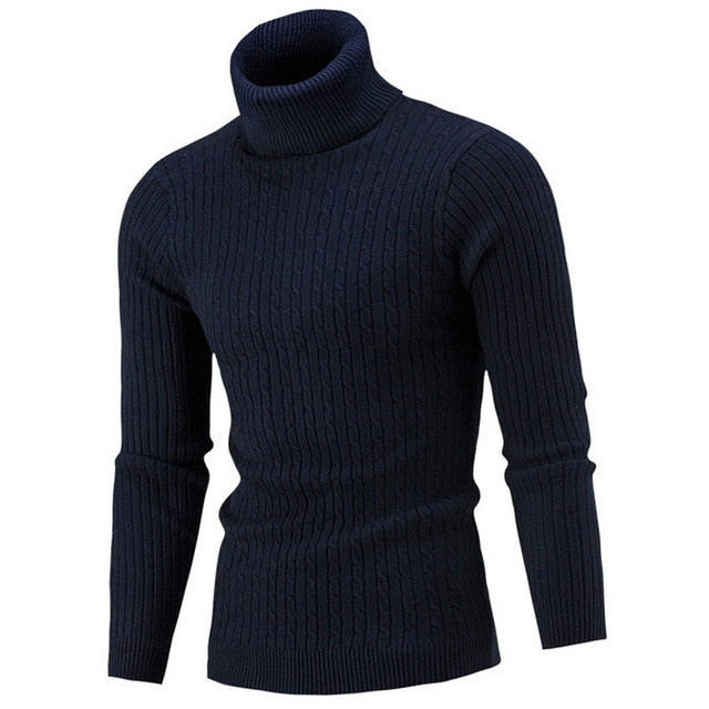 HEFLASHOR Autumn Warm Turtleneck Sweater Men Fashion Solid Knitted Mens Sweaters 2019 Casual Male Double Collar Slim Pullover