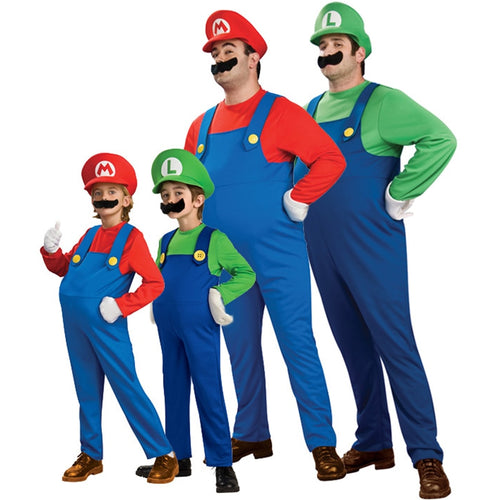 Cosplay Adults and Kids Super Mario Bros Cosplay Dance Costume Set Children Halloween Party MARIO & LUIGI Costume for Kids Gifts