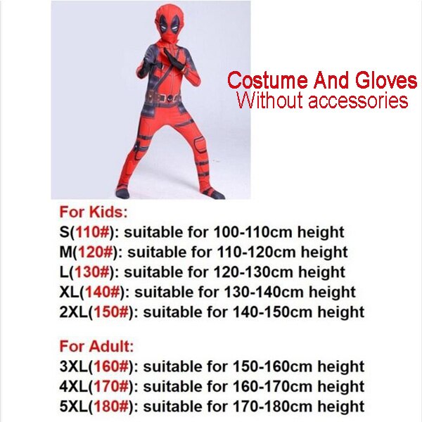 Movie Quality Kids Deadpool 2 Costume Adult Superhero Spandex Suit Party Halloween Cosplay Costume With Swords Gloves