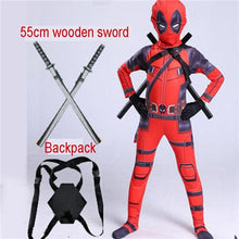 Load image into Gallery viewer, Movie Quality Kids Deadpool 2 Costume Adult Superhero Spandex Suit Party Halloween Cosplay Costume With Swords Gloves