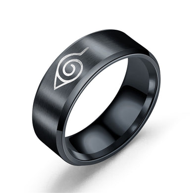 Naruto Konoha Hidden Village Rings Silver Gold Black Titanium Steel Men/Women 8mm