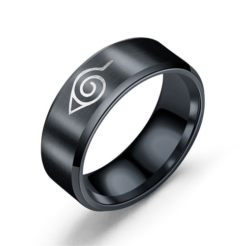 Naruto Konoha Hidden Village Rings Silver Gold Black Titanium Steel Men/Women 8mm