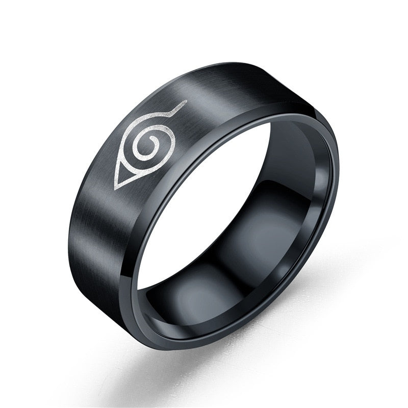 Naruto Konoha Hidden Village Rings Silver Gold Black Titanium Steel Men/Women 8mm