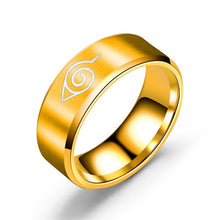 Load image into Gallery viewer, Naruto Konoha Hidden Village Rings Silver Gold Black Titanium Steel Men/Women 8mm