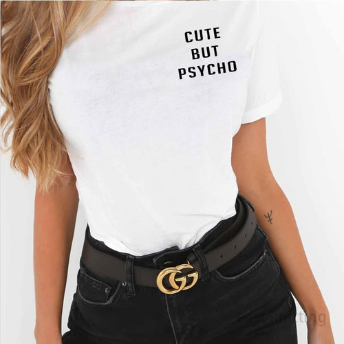 Harajuku T shirt For Women Cute but psycho Shirt Tumblr saying clothing pocket Tee Shirts