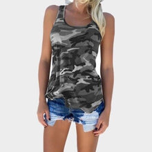 Load image into Gallery viewer, Casual Camouflage Vest T-Shirts Women Simple O-Neck Backless Sleeveless Tees Tops Female Sexy Wild Loose Tops For Lady Plus Size
