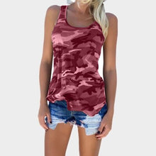 Load image into Gallery viewer, Casual Camouflage Vest T-Shirts Women Simple O-Neck Backless Sleeveless Tees Tops Female Sexy Wild Loose Tops For Lady Plus Size